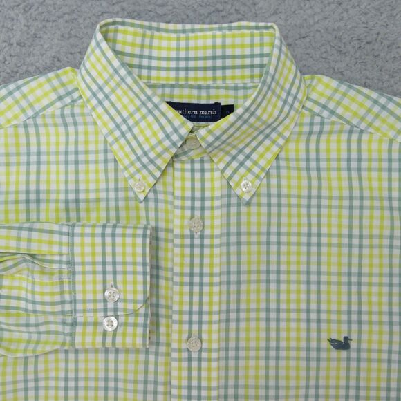 Southern Marsh Shirt Mens Medium Yellow Green Plaid Button Down Long Sleeve - Picture 1 of 16